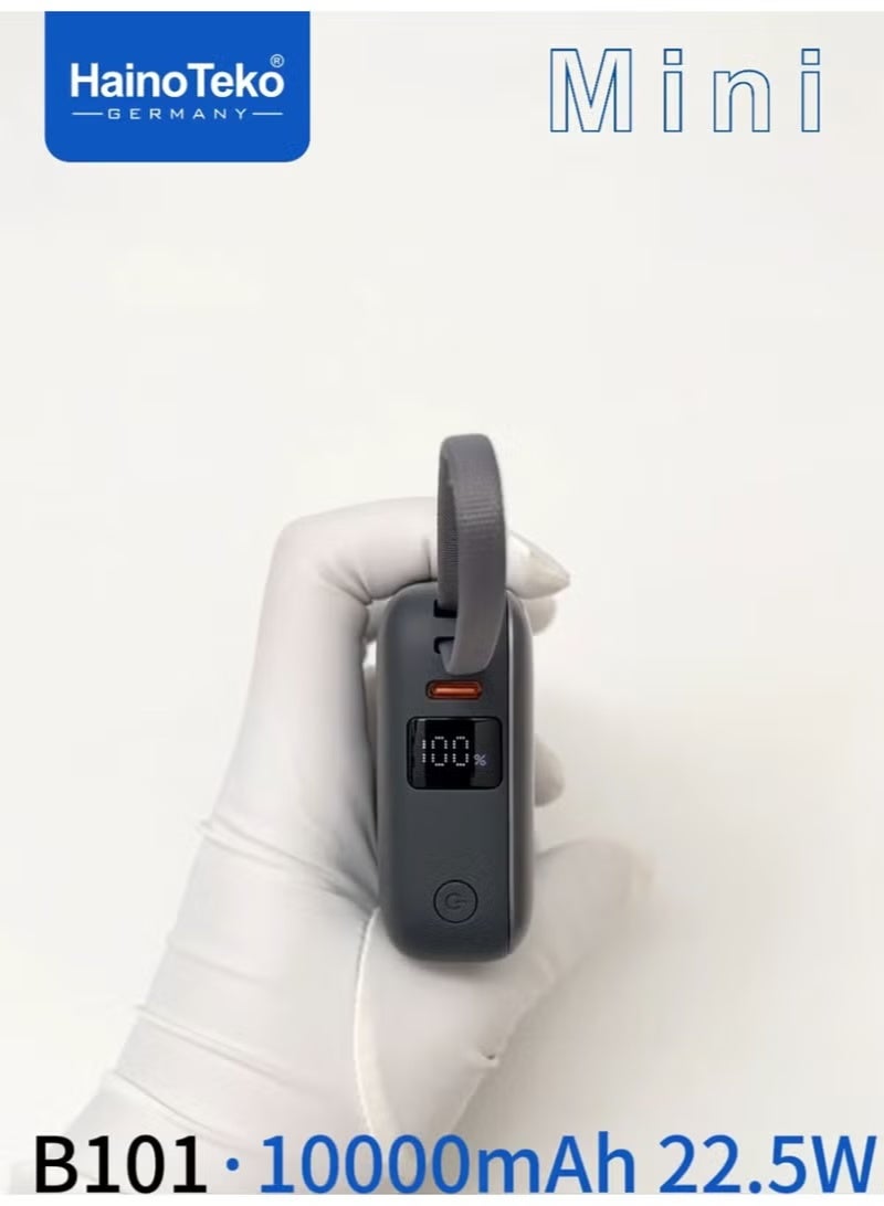 Haino Teko B101 Mini 10000mAh Power Bank 22.5W Fast Charging with Built-in Type-C & Lightning Cables, Compact Travel-Friendly Design, Silver, Portable Power for Smartphones & Devices - Image 5